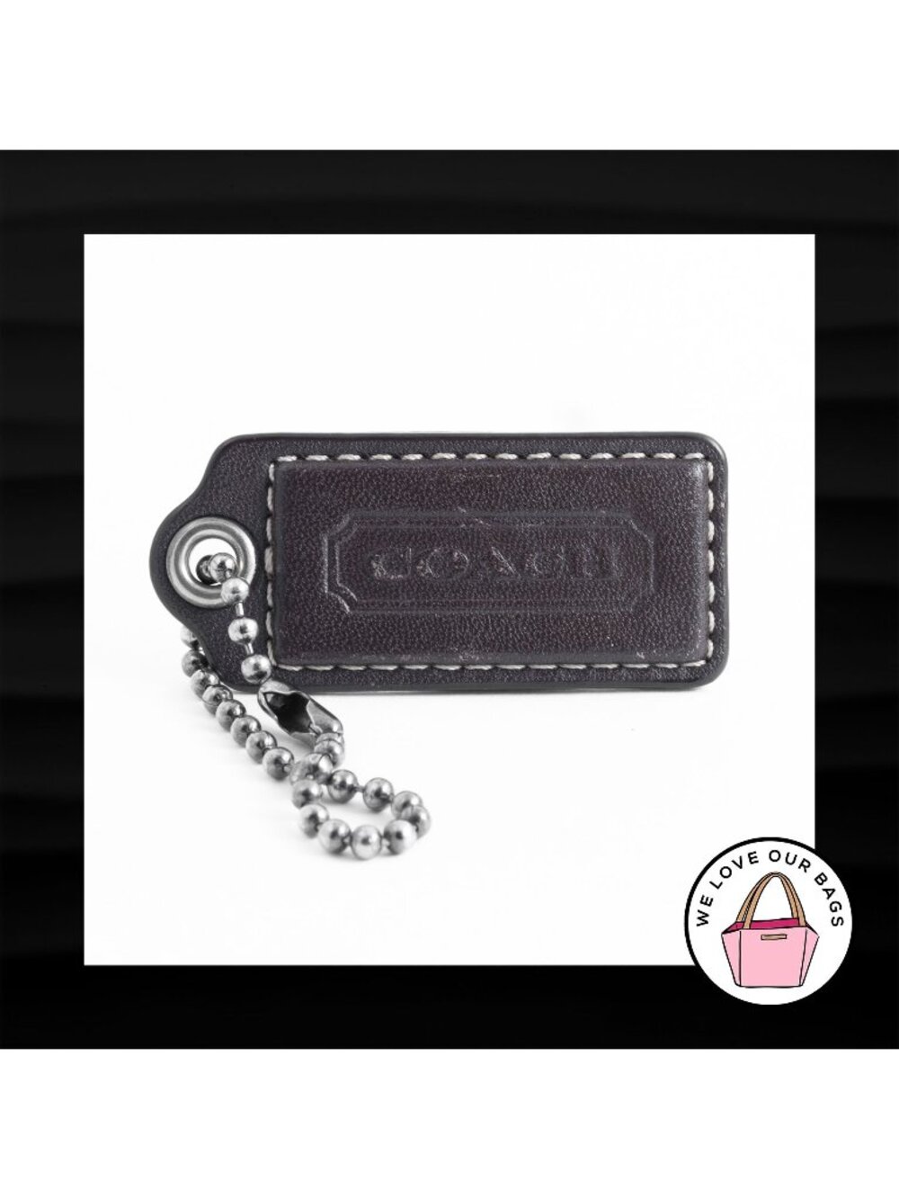 2.25" Medium COACH BROWN LEATHER KEY FOB BAG CHARM KEYCHAIN HANGTAG TAG